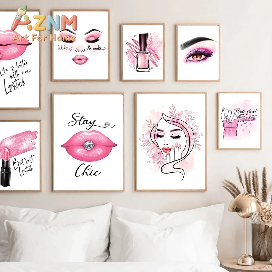 Beauty No Makeup - AZNM Çerçevesiz Kanvas Duvar Sanatı, Pembe
