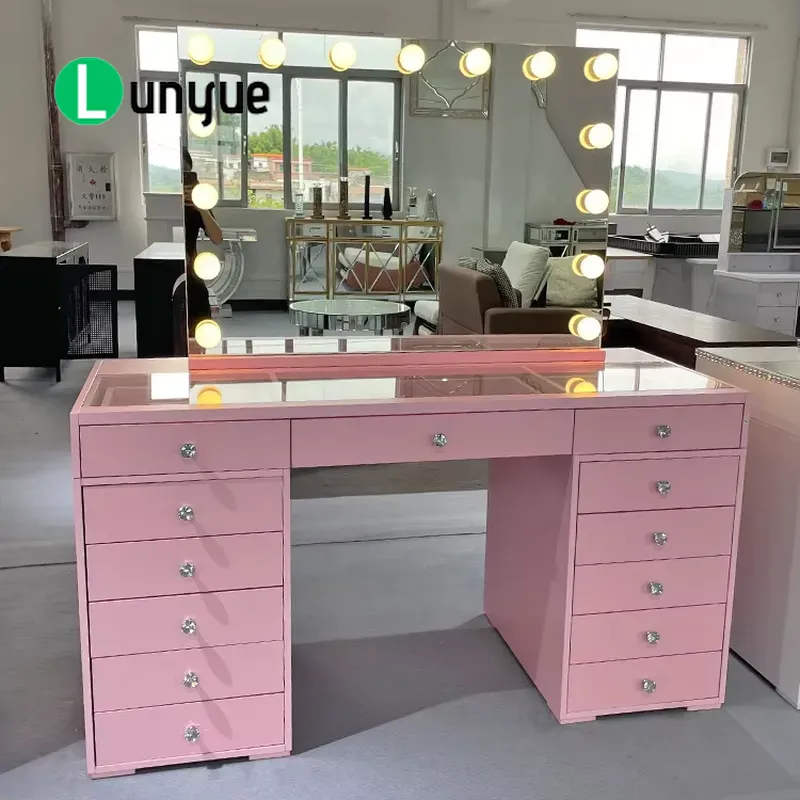 Beauty Makeup Vanity Set - Pembe Renkli Ahşap Makyaj Masası, Aynalı